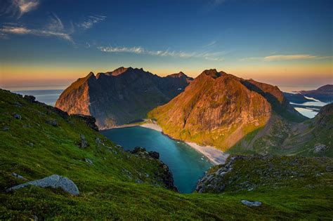 mountain, Beach, Summer, Sand, Norway, Sunset, Sea, Grass, Island ...