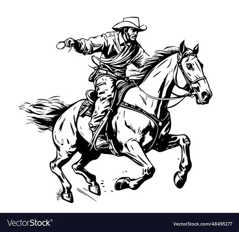 Cowboy riding the horse hand drawn sketch Vector Image