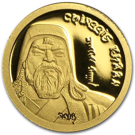 2014 Mongolia 12 Gram Proof Gold 1000 Togrog Chinggis Khaan Gold