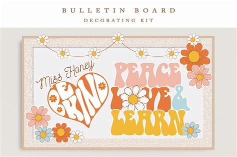 Boho Bulletin Board Kit Retro Classroom Decor Love Flowers Classroom