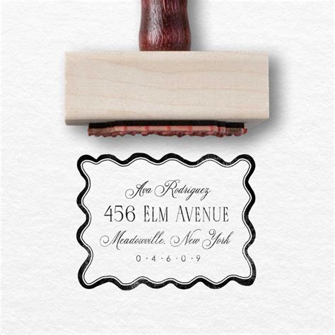 Squiggle Border Custom Return Address Stamp | Wooden Rubber Invitation ...