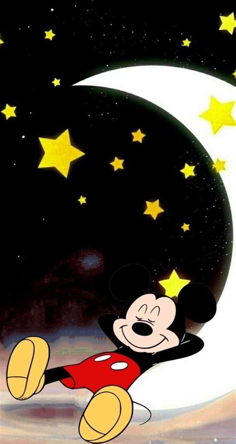 Mickey Mouse Flying In The Sky With Stars On It S Back And Moon Behind Him