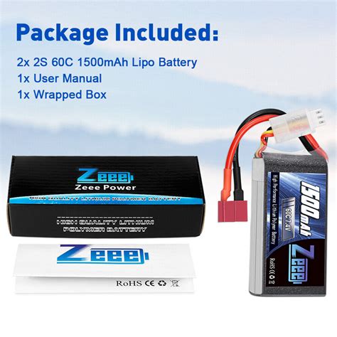 2x Zeee 2S Lipo Battery Deans 7 4V 1500mAh 60C For RC Car Truck Drone