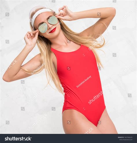 Sexy Blonde Swimsuit Studio Near White Stock Photo Edit Now Shutterstock