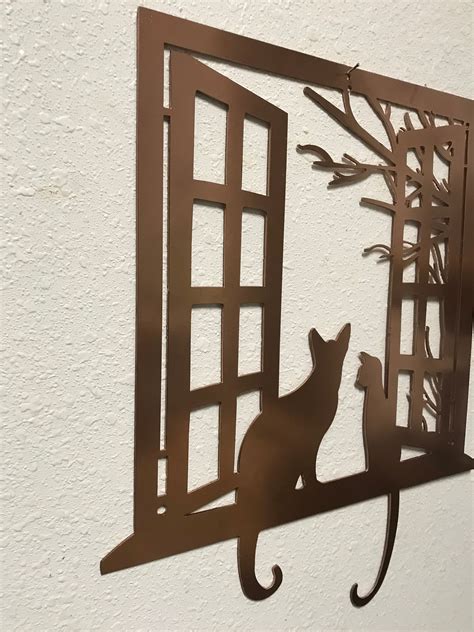 Cats In The Window Metal Art Wall Decoration Home Decor Cat Etsy