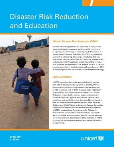 Unicef Disaster Risk Reduction And Education Brochure