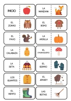 JUEGO DOMINÓ VOCABULARIO DEL OTOÑO EN ESPAÑOL by LACLASEDEELE TpT