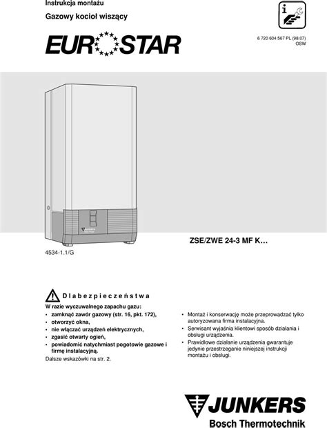 Gazowy kocio wiszåcy ZSE ZWE 24 3 MF K Instrukcja monta u D l a b e z