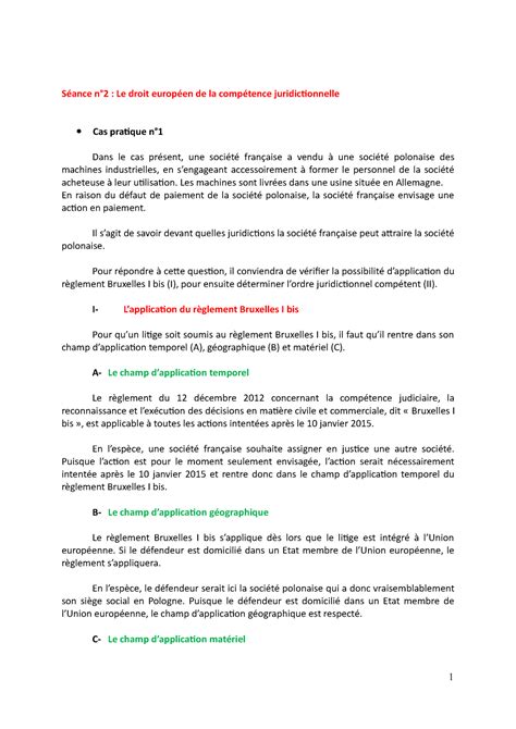 Séance n2 cas pratique Séance n2 Le droit européen de la