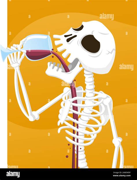 Spooky Skeleton Drinking Wine Cartoon Illustration Stock Vector Image