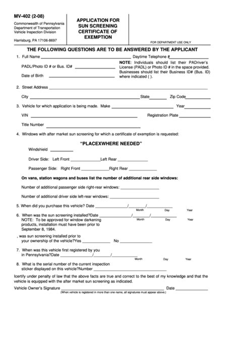 Fillable Penndot Form Mv 402 Printable Pdf Download