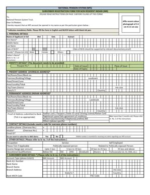 Fillable Online NATIONAL PENSION SYSTEM NPS SUBSCRIBER REGISTRATION