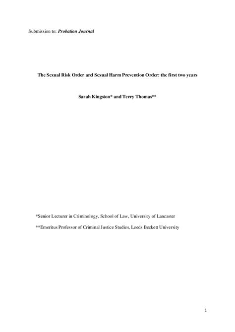 Pdf The Sexual Risk Order And The Sexual Harm Prevention Order