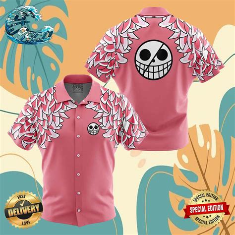 Doflamingo Pattern One Piece Button Up Anime Ape Hawaiian Shirt Seateeco