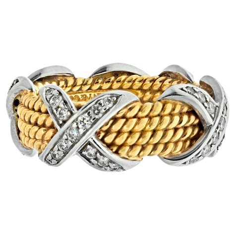 Tiffany And Co Schlumberger Four Leaves Diamond Platinum Yellow Gold