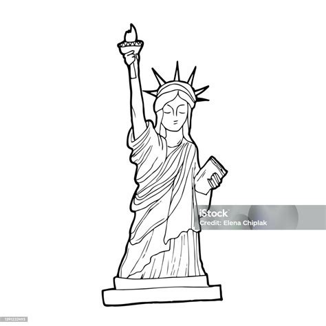 Sketsa Patung Liberty New York City Amerika Serikat Konsep Ilustrasi