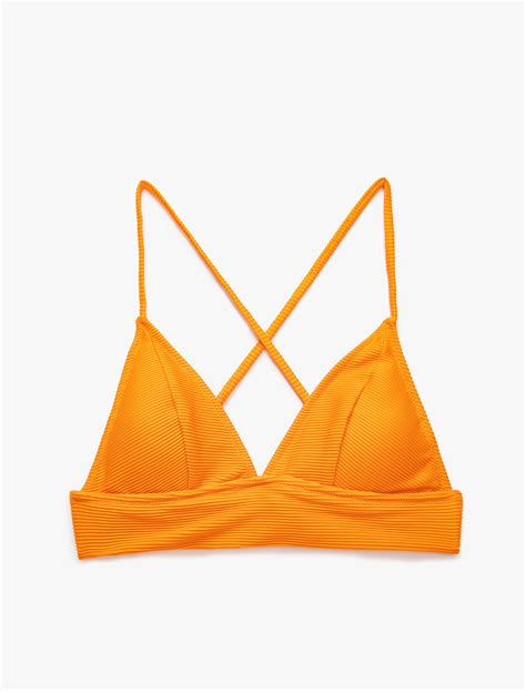 Turuncu Kadın Üçgen Bikini Üstü Dokulu Kaplı Bağlama Detaylı SAK BM Koton