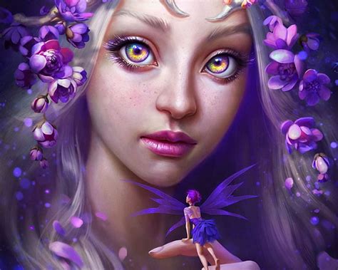 1080p Free Download Fae Queen Art Wings Woman Viccolatte Fantasy Girl Purple Flower