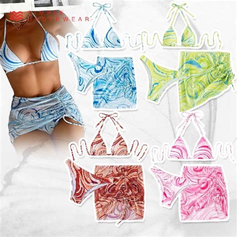Simple Underwear bikini บกนเซต ชน พมพลายทงตว บราคลองคอ กางเกง กระโปรงซทร