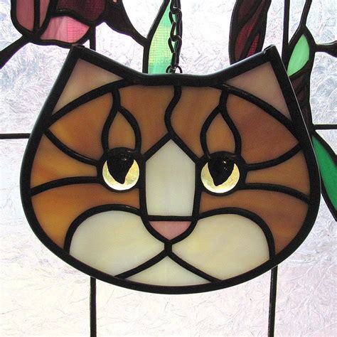 Stained Glass Cat Ginger Tabby Suncatcher