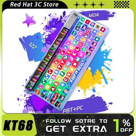 KT68 Teclado Mecânico para Jogos Tela Inteligente LED Modo 3 RGB Dinâmico Hot Swap Sem Fio