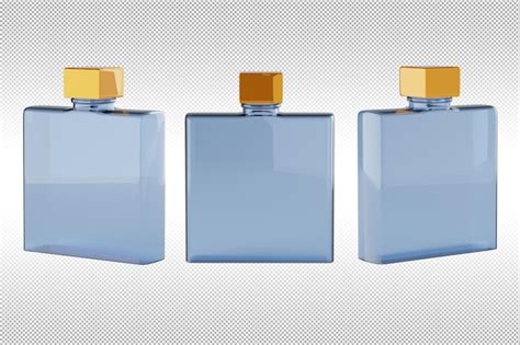 Frasco De Perfume Cuadrado Azul Con Una Tapa Metálica 3d Renderizado Mock Up Aislado En Fondo