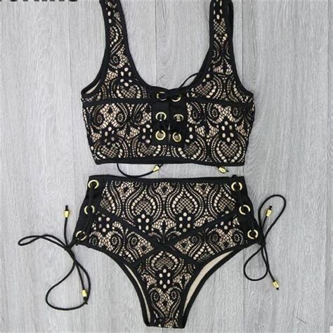 Lace High Waist Swimsuit Bikini Set Summer Sexy Solid Bikinis Women Push Up Swimwear