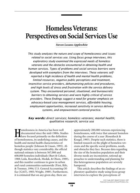 Pdf Homeless Veterans Perspectives On Social Services Use