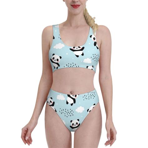 Lukts Women High Waisted Bikini Set Cute Panda Bear Swimsuit Piece Bathing Suit Tummy Control
