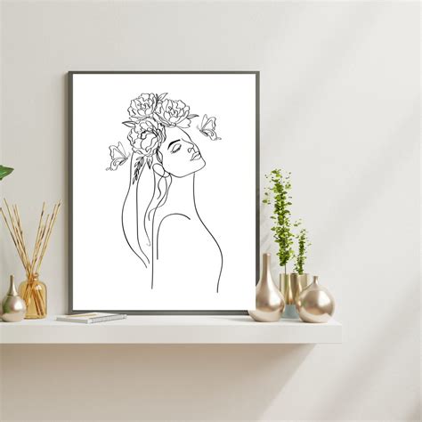 Minimalist Woman Line Art Flower Naked Woman Line Art Set Abstract