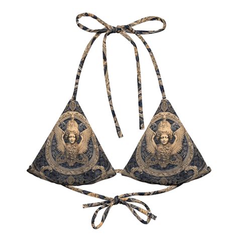 Angel Couture Rococo Baroque String Bikini Top Khaki Sand Blue Heavenly Ornate Swimwear
