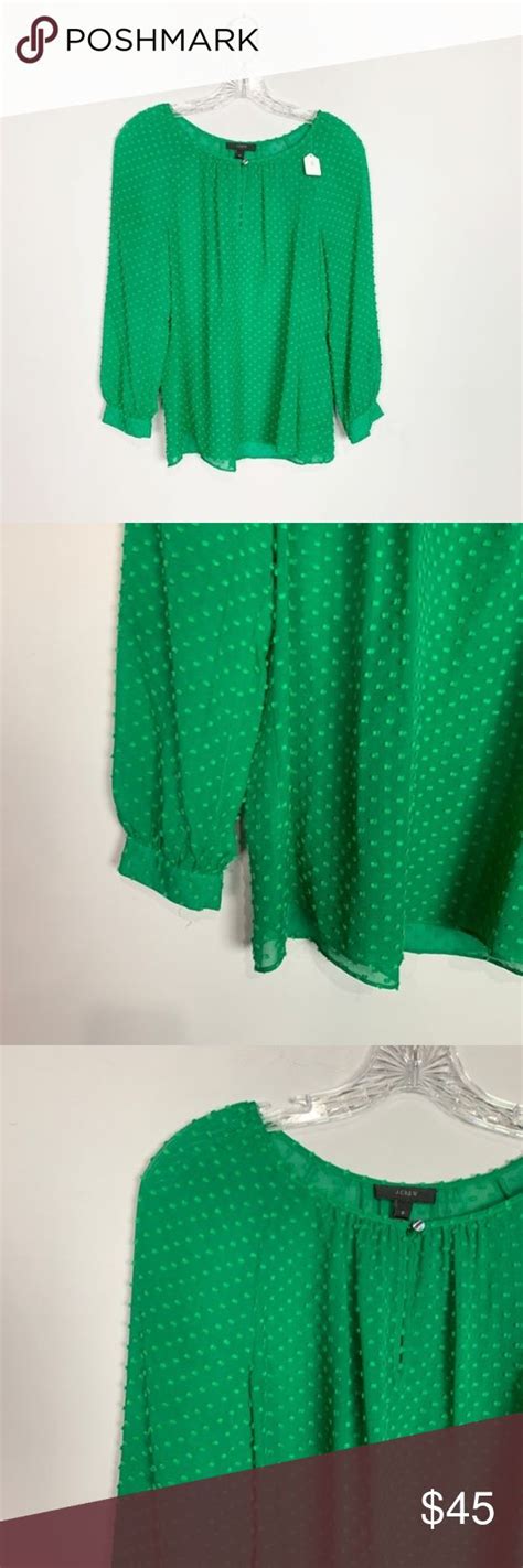 J Crew Kelly Green Dot Print Long Sleeve Blouse 0 J Crew Kelly Green Dot Print Long Sleeve