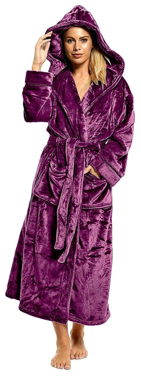 Ladies Dressing Gown Long Length Luxury Shimmer Fleece Hooded New