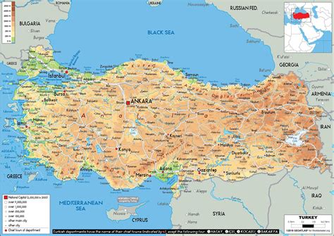 Physical map of Turkey - Map of Turkey physical (Western Asia - Asia)