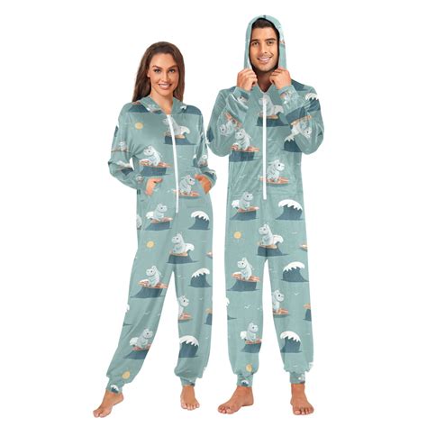 Adult Christmas Onesie Surfing Hippo Adult Zipper One-Piece Pajamas