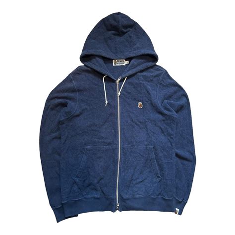 Bape Zip Up Hoodie Navy Towel Like Material Size Depop