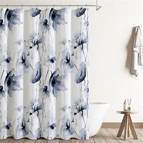 Amazon Decoreagy Blue Floral Shower Curtain Navy And White Fabric