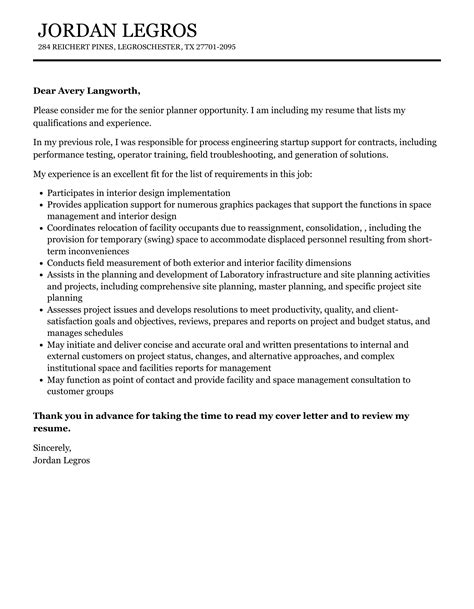 Senior Planner Cover Letter Velvet Jobs