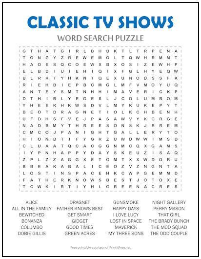 Classic Tv Shows Word Search Puzzle Word Puzzles For Kids Word