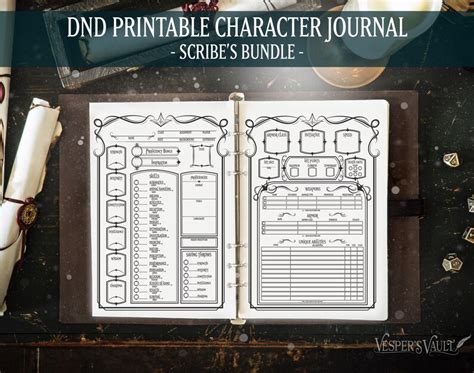 Dnd Printable Character Journal Scribe S Bundle Elven Design Instant