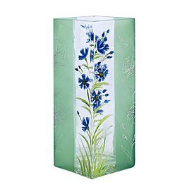 Стеклянная ваза для цветов ручной работы "Васильки" квадратная