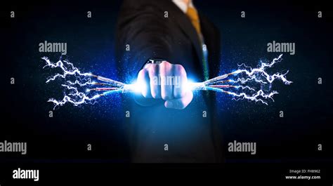 Business Person Holding Electrical Powered Wires Stock Photo Alamy