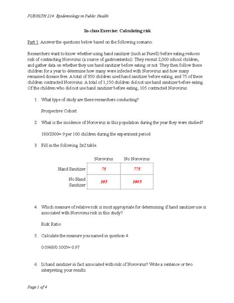 Exercise Calculating risk-3 - In-class Exercise: Calculating risk Part