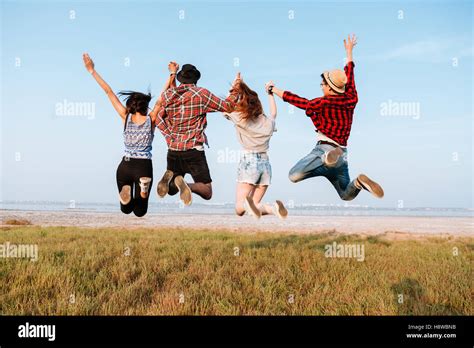 excited people jumping
