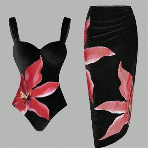 Dorinao Women S Flower Print Bikini Set Sexy Suspender Beach Skirt Slim