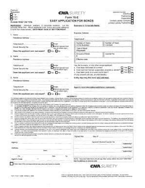 Fillable Online Premium Requested CNA SURETY Application Individual