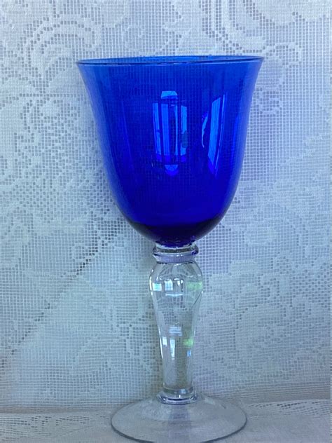 Vintage Collectible COBALT BLUE Blown Glass Goblet Elegant Etsy