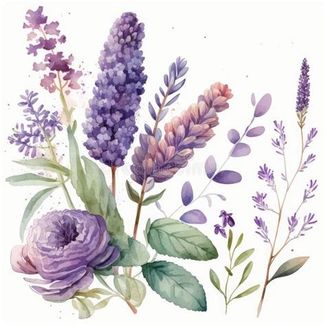 Watercolor Lavender Floral Clipart Beautiful Watercolor Set Isolated