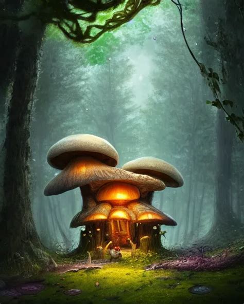 A Tall Cute Mushroom House In A Magical Forest In Stable Diffusion