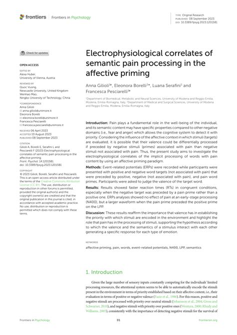 Pdf Electrophysiological Correlates Of Semantic Pain Processing In